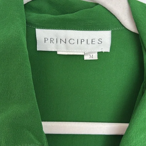 100% Silk PRINCIPLES Vintage Emerald Green Button-Up Shirt - Picture 7 of 8